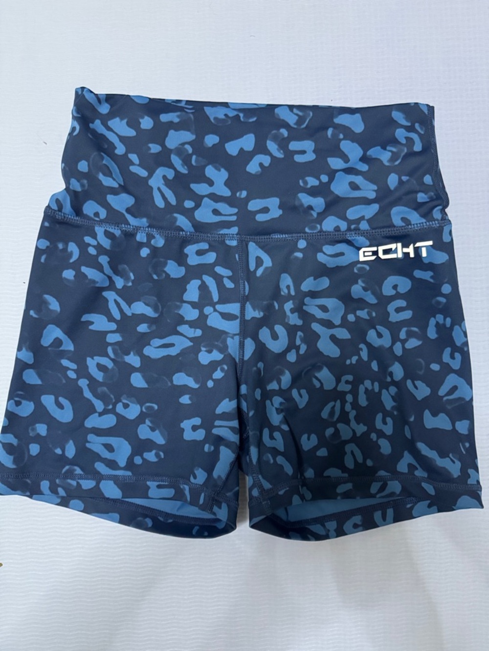 ECHT Navy Blue Leopard Print High-Waist Athletic Shorts